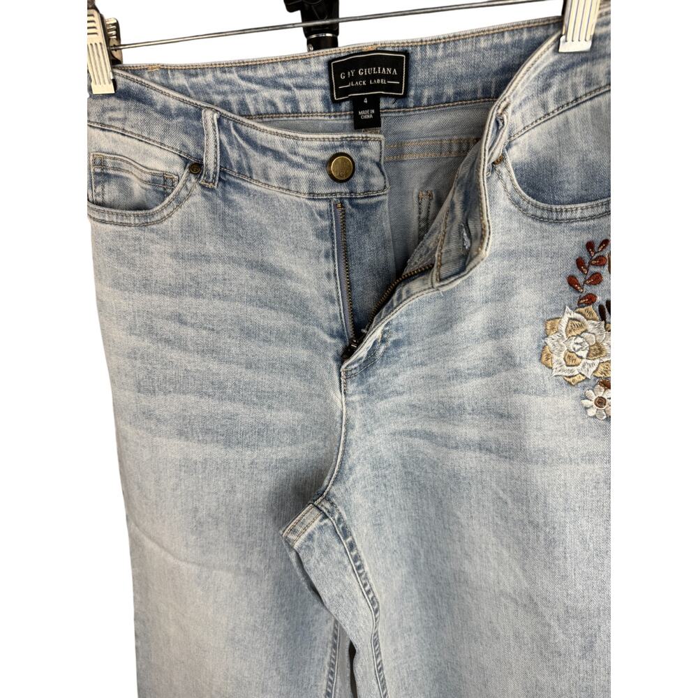 G by Giuliana Embroidered Crop Jeans Size 4 NWT Boho Floral Denim Blue Raw Hem - Picture 4 of 10